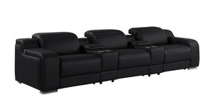 HomeRoots 129" Luxurious Black Italian Leather Reclining Sofa with USB, Power Headrests & Modern Design 632885