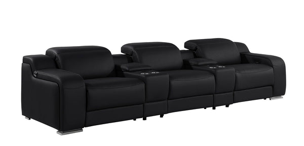 HomeRoots 129" Luxurious Black Italian Leather Reclining Sofa with USB, Power Headrests & Modern Design 632885