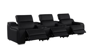 HomeRoots 129" Luxurious Black Italian Leather Reclining Sofa with USB, Power Headrests & Modern Design 632885