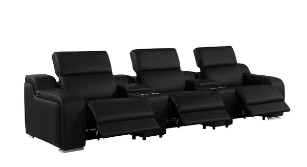 HomeRoots 129" Luxurious Black Italian Leather Reclining Sofa with USB, Power Headrests & Modern Design 632885