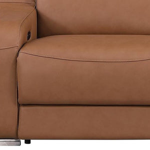 HomeRoots 103" Chestnut Italian Leather Reclining Sofa with USB Ports - Modern Comfort & Style for Your Home! 632888