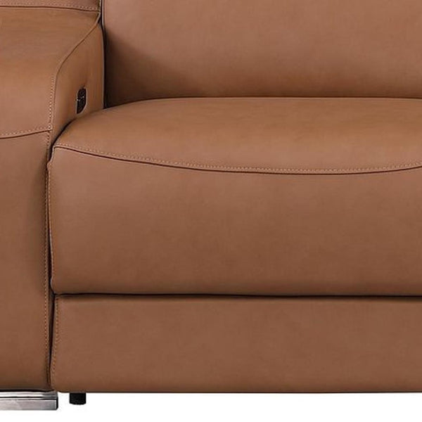 HomeRoots 103" Chestnut Italian Leather Reclining Sofa with USB Ports - Modern Comfort & Style for Your Home! 632888