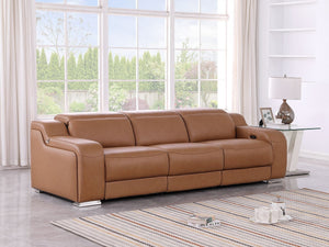 HomeRoots 103" Chestnut Italian Leather Reclining Sofa with USB Ports - Modern Comfort & Style for Your Home! 632888