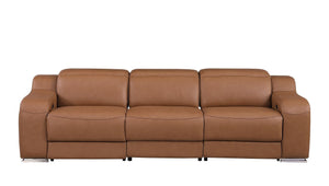 HomeRoots 103" Chestnut Italian Leather Reclining Sofa with USB Ports - Modern Comfort & Style for Your Home! 632888