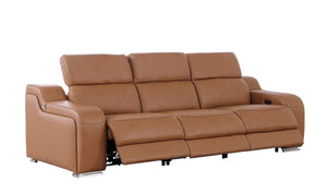 HomeRoots 103" Chestnut Italian Leather Reclining Sofa with USB Ports - Modern Comfort & Style for Your Home! 632888