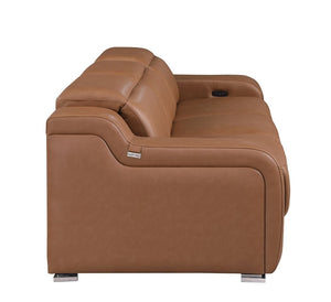 HomeRoots 103" Chestnut Italian Leather Reclining Sofa with USB Ports - Modern Comfort & Style for Your Home! 632888