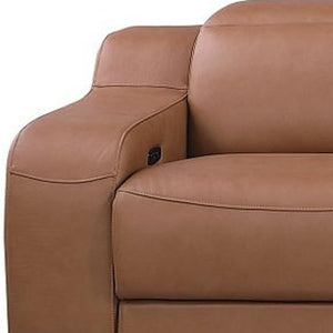HomeRoots 169" Luxurious Chestnut Italian Leather Reclining Sofa with USB, Cup Holders & Modern Comfort 632890
