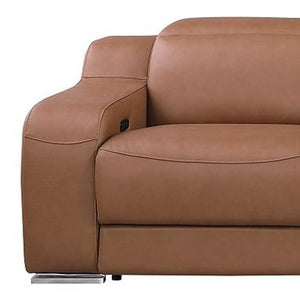 HomeRoots 169" Luxurious Chestnut Italian Leather Reclining Sofa with USB, Cup Holders & Modern Comfort 632890