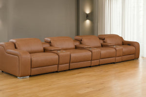 HomeRoots 169" Luxurious Chestnut Italian Leather Reclining Sofa with USB, Cup Holders & Modern Comfort 632890