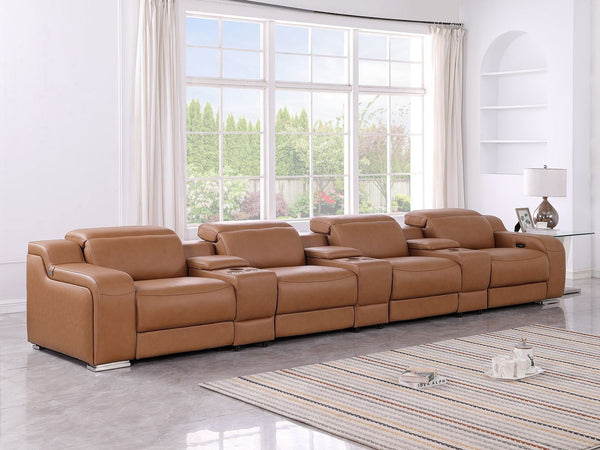 HomeRoots 169" Luxurious Chestnut Italian Leather Reclining Sofa with USB, Cup Holders & Modern Comfort 632890