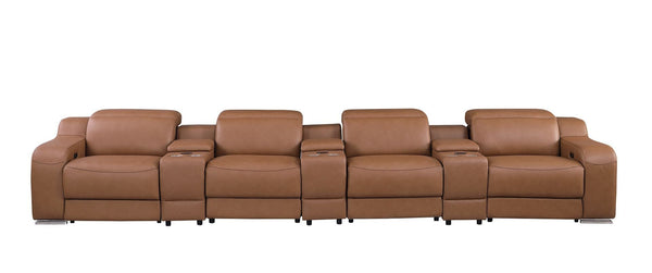 HomeRoots 169" Luxurious Chestnut Italian Leather Reclining Sofa with USB, Cup Holders & Modern Comfort 632890