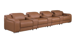 HomeRoots 169" Luxurious Chestnut Italian Leather Reclining Sofa with USB, Cup Holders & Modern Comfort 632890