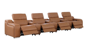 HomeRoots 169" Luxurious Chestnut Italian Leather Reclining Sofa with USB, Cup Holders & Modern Comfort 632890
