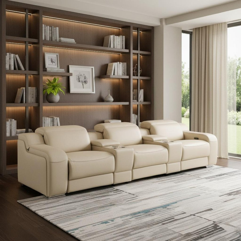 HomeRoots 129" Oversized Reclining Steel Sofa with USB - Modern Comfort, Durable Design & Effortless Relaxation 632896