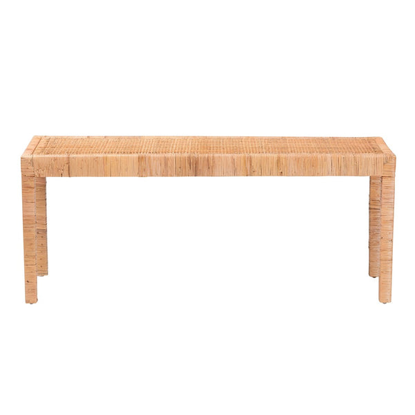 English Elm Modern Mahogany Rattan Woven Entryway Bench with Foam Padded Upholstered Seat B2750P467656