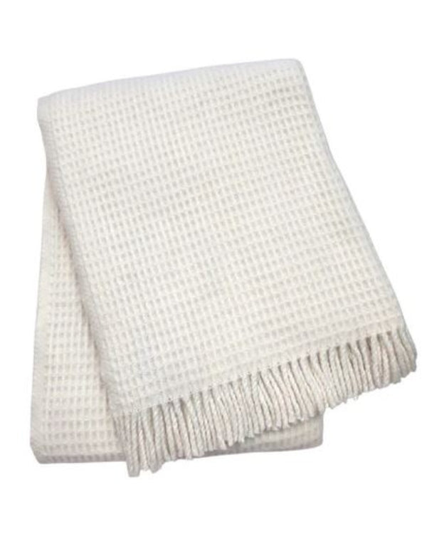 HomeRoots 55" Cream Cotton Blend Waffle Weave Throw Blanket with Decorative Fringe – Cozy, Stylish, Versatile Decor 632915