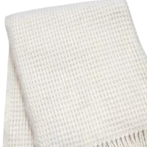 HomeRoots 55" Cream Cotton Blend Waffle Weave Throw Blanket with Decorative Fringe – Cozy, Stylish, Versatile Decor 632915