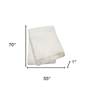 HomeRoots 55" Cream Cotton Blend Waffle Weave Throw Blanket with Decorative Fringe – Cozy, Stylish, Versatile Decor 632915