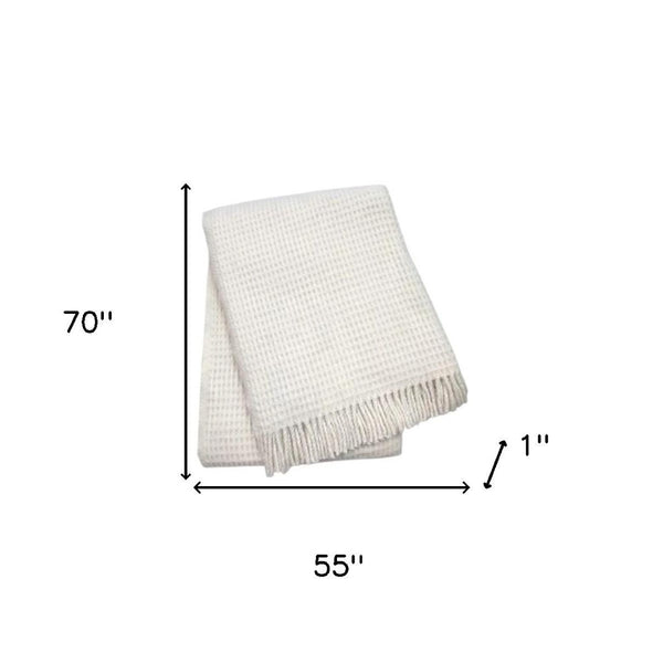 HomeRoots 55" Cream Cotton Blend Waffle Weave Throw Blanket with Decorative Fringe – Cozy, Stylish, Versatile Decor 632915