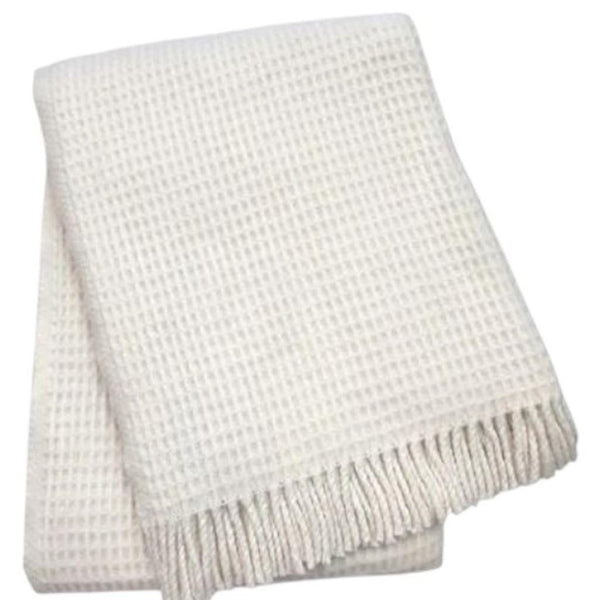HomeRoots 55" Cream Cotton Blend Waffle Weave Throw Blanket with Decorative Fringe – Cozy, Stylish, Versatile Decor 632915