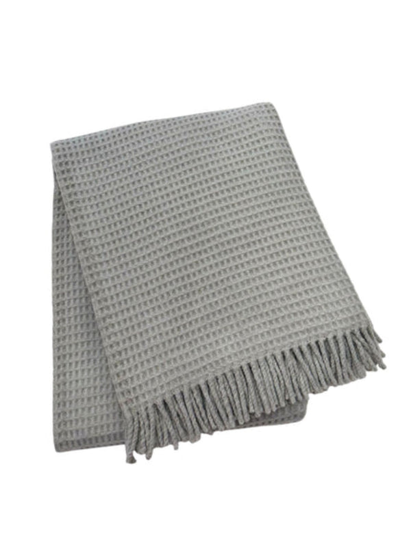 HomeRoots 55" Cozy Light Gray Cotton Blend Waffle Weave Throw Blanket with Fringe for Home & Travel Use 632916