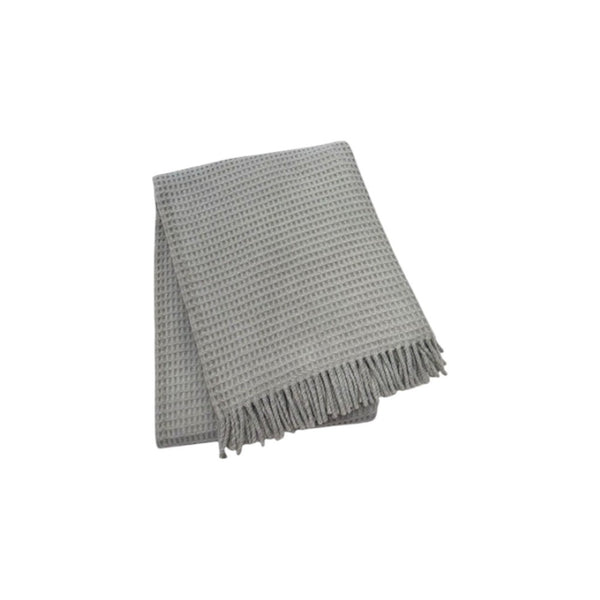 HomeRoots 55" Cozy Light Gray Cotton Blend Waffle Weave Throw Blanket with Fringe for Home & Travel Use 632916