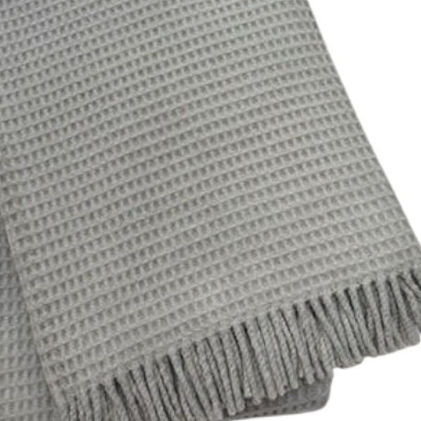 HomeRoots 55" Cozy Light Gray Cotton Blend Waffle Weave Throw Blanket with Fringe for Home & Travel Use 632916