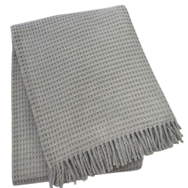 HomeRoots 55" Cozy Light Gray Cotton Blend Waffle Weave Throw Blanket with Fringe for Home & Travel Use 632916