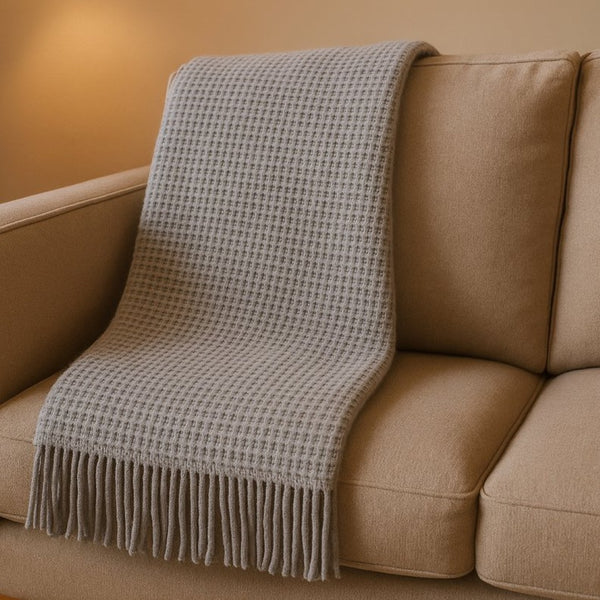HomeRoots 55" Cozy Light Gray Cotton Blend Waffle Weave Throw Blanket with Fringe for Home & Travel Use 632916