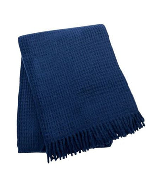 HomeRoots 55" Navy Blue Waffle Weave Throw Blanket - Soft Cotton Blend with Fringe for Year-Round Comfort 632917