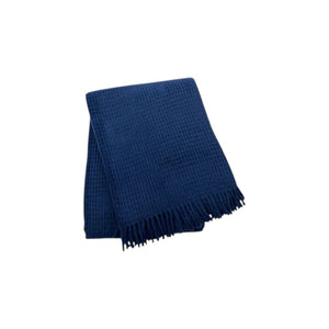 HomeRoots 55" Navy Blue Waffle Weave Throw Blanket - Soft Cotton Blend with Fringe for Year-Round Comfort 632917