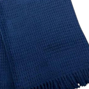 HomeRoots 55" Navy Blue Waffle Weave Throw Blanket - Soft Cotton Blend with Fringe for Year-Round Comfort 632917