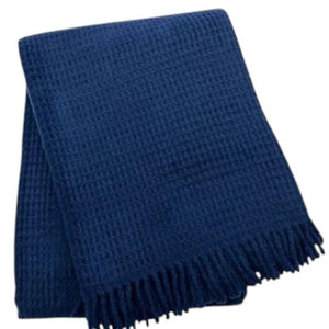 HomeRoots 55" Navy Blue Waffle Weave Throw Blanket - Soft Cotton Blend with Fringe for Year-Round Comfort 632917