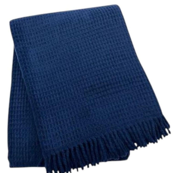 HomeRoots 55" Navy Blue Waffle Weave Throw Blanket - Soft Cotton Blend with Fringe for Year-Round Comfort 632917