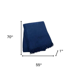 HomeRoots 55" Navy Blue Waffle Weave Throw Blanket - Soft Cotton Blend with Fringe for Year-Round Comfort 632917