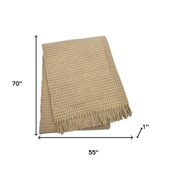 HomeRoots 55" Luxurious Stone Cotton-Microfiber Plush Throw Blanket with Decorative Fringe for Cozy Comfort 632919