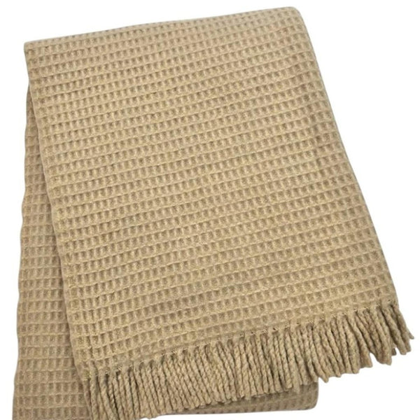 HomeRoots 55" Luxurious Stone Cotton-Microfiber Plush Throw Blanket with Decorative Fringe for Cozy Comfort 632919
