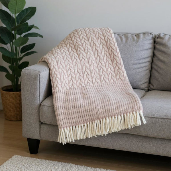HomeRoots 55" Dusty Rose Plush Throw Blanket - Woven Cotton Blend with Fringe for Cozy Elegance & Versatility 632921