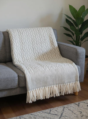 HomeRoots 55" Plush Gray Cotton Blend Woven Throw Blanket with Decorative Fringe for Cozy Living Spaces 632922