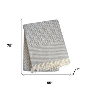 HomeRoots 55" Plush Gray Cotton Blend Woven Throw Blanket with Decorative Fringe for Cozy Living Spaces 632922