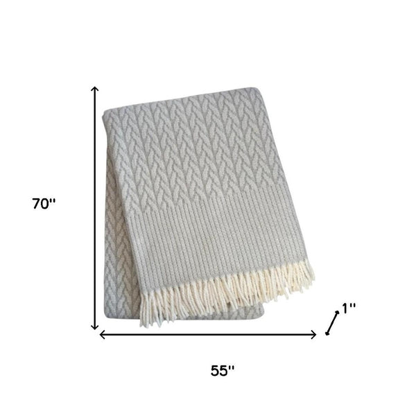 HomeRoots 55" Plush Gray Cotton Blend Woven Throw Blanket with Decorative Fringe for Cozy Living Spaces 632922