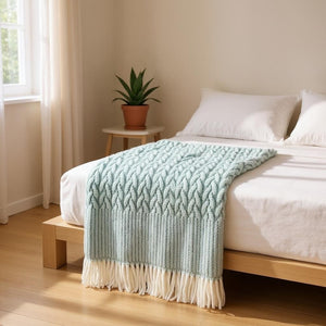 HomeRoots 55" Cozy Sage Cotton Blend Plush Throw Blanket with Fringe - Perfect for Home, Outdoor & Gifting! 632924