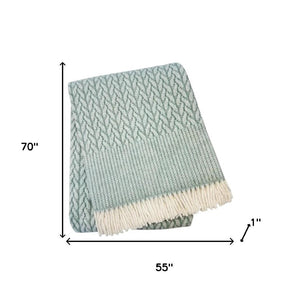 HomeRoots 55" Cozy Sage Cotton Blend Plush Throw Blanket with Fringe - Perfect for Home, Outdoor & Gifting! 632924
