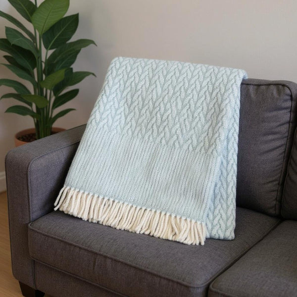 HomeRoots 55" Sky Blue Plush Throw Blanket - Cozy Cotton Blend, Woven Design with Elegant Fringe for All Seasons 632925