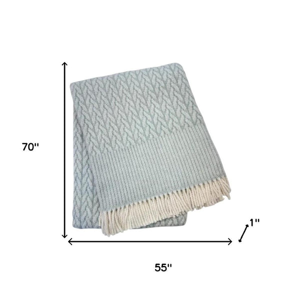 HomeRoots 55" Sky Blue Plush Throw Blanket - Cozy Cotton Blend, Woven Design with Elegant Fringe for All Seasons 632925