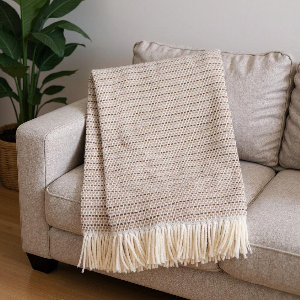 HomeRoots 55" Luxurious Camel Cotton Blend Woven Plush Throw Blanket with Elegant Fringe for Cozy Comfort 632926