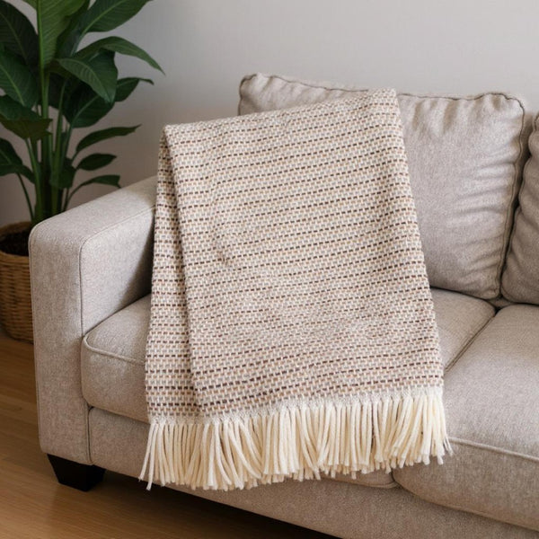 HomeRoots 55" Luxurious Camel Cotton Blend Woven Plush Throw Blanket with Elegant Fringe for Cozy Comfort 632926