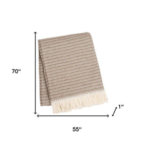 HomeRoots 55" Luxurious Camel Cotton Blend Woven Plush Throw Blanket with Elegant Fringe for Cozy Comfort 632926