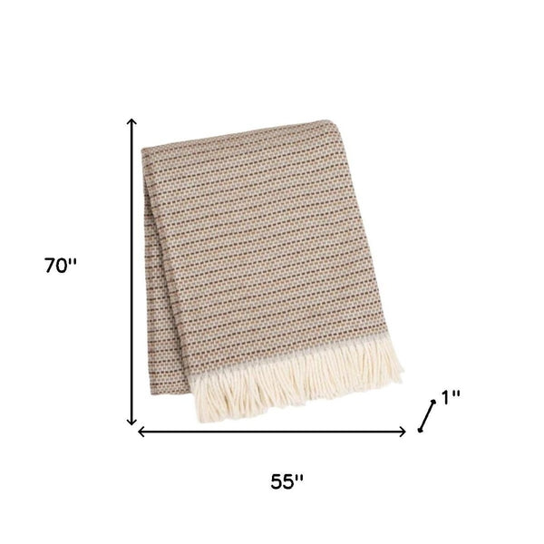 HomeRoots 55" Luxurious Camel Cotton Blend Woven Plush Throw Blanket with Elegant Fringe for Cozy Comfort 632926