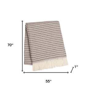 HomeRoots 55" Dusty Rose Plush Cotton Blend Throw Blanket - Soft Woven Design with Fringe for Cozy Comfort 632928
